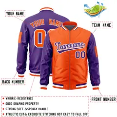 Orange Purple Two-Tone Varsity Letterman Bomber Jacket 2