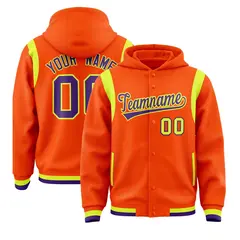 Orange Purple Varsity Letterman Shoulder Color Block Jacket Hoodie 1