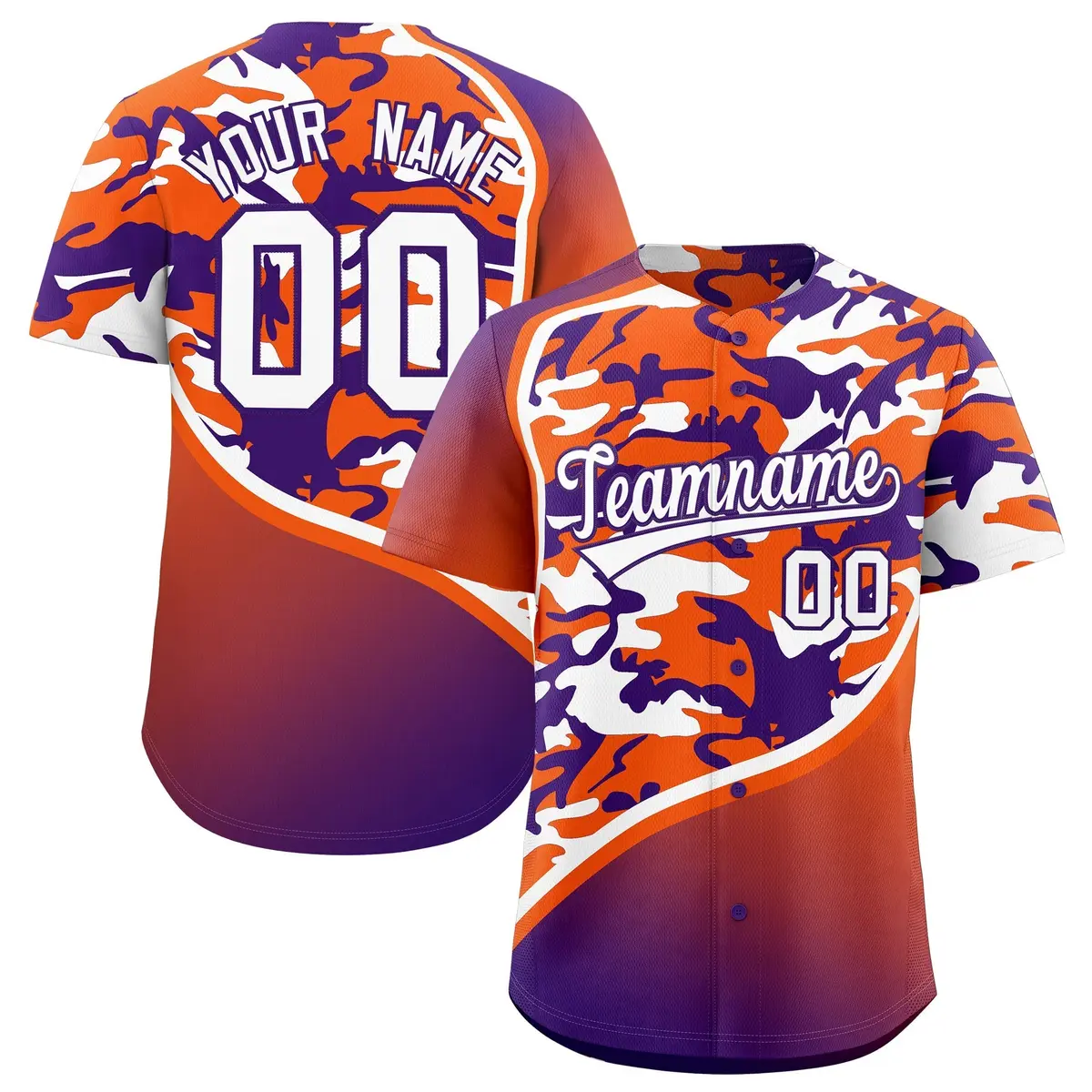 Orange Purple White Camo Gradient Fashion Baseball Jersey