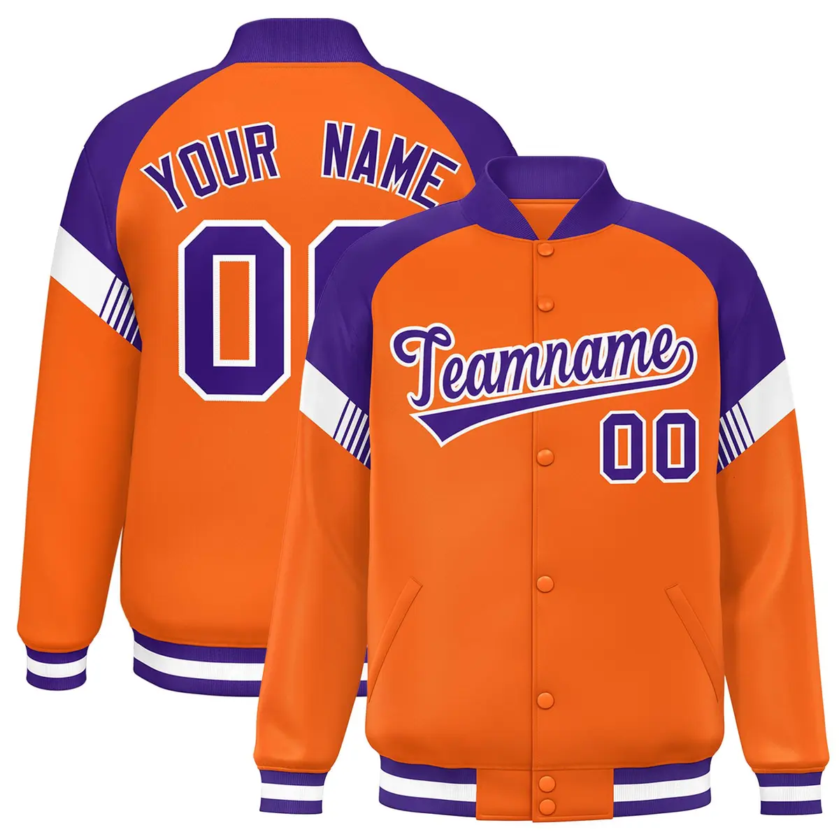 Orange Purple-White Color Block Varsity Letterman Jacket