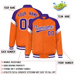 Orange Purple-White Color Block Varsity Letterman Jacket 2