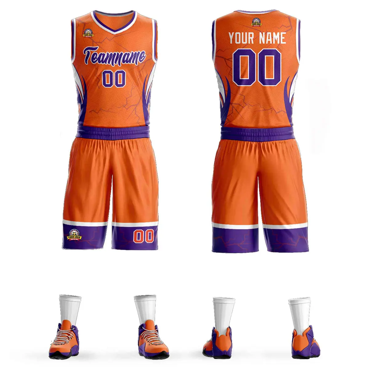 Orange Purple-White Graffiti Lightning Basketball Jersey