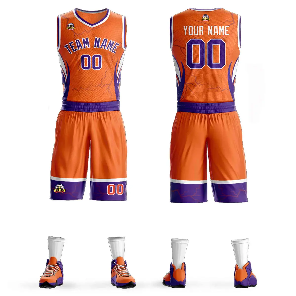 Orange Purple-White Graffiti Lightning Basketball Jersey
