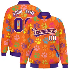 Orange Purple-White Paw Prints Graffiti Varsity Letterman Baseball Jacket