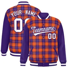 Orange Purple-White Plaid Varsity Letterman Baseball Jacket 1