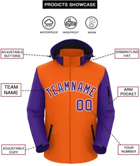 Orange Purple-White Raglan Sleeves Waterproof Jacket 2