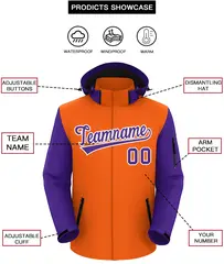 Orange Purple-White Raglan Sleeves Waterproof Jacket 2
