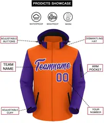 Orange Purple-White Raglan Sleeves Waterproof Jacket 2