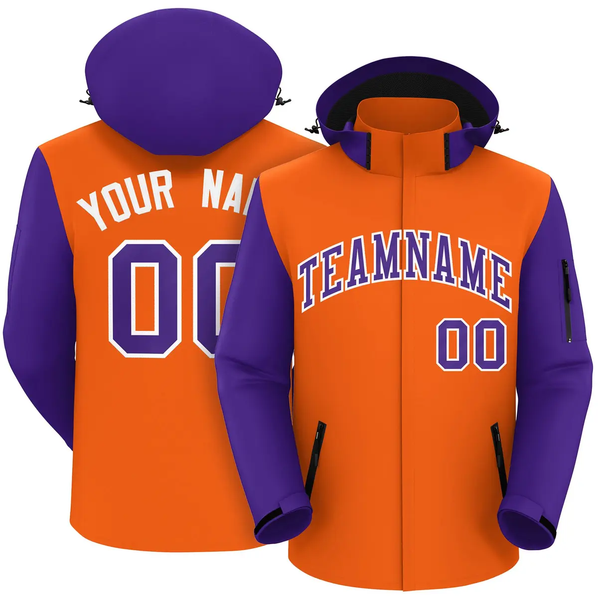 Orange Purple-White Raglan Sleeves Waterproof Jacket