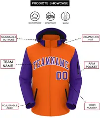 Orange Purple-White Raglan Sleeves Waterproof Jacket 2