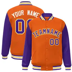 Orange Purple-White Raglan Varsity Full-Snap Letterman Jacket