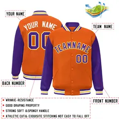 Orange Purple-White Raglan Varsity Full-Snap Letterman Jacket 2