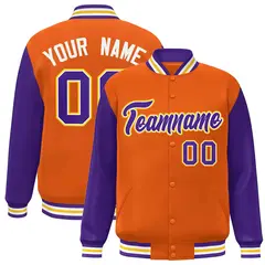 Orange Purple-White Raglan Varsity Full-Snap Letterman Jacket