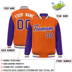 Orange Purple-White Raglan Varsity Full-Snap Letterman Jacket 2