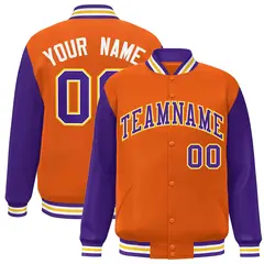 Orange Purple-White Raglan Varsity Full-Snap Letterman Jacket
