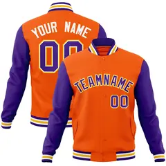 Orange Purple-White Raglan Varsity Full-Snap Letterman Jacket 1