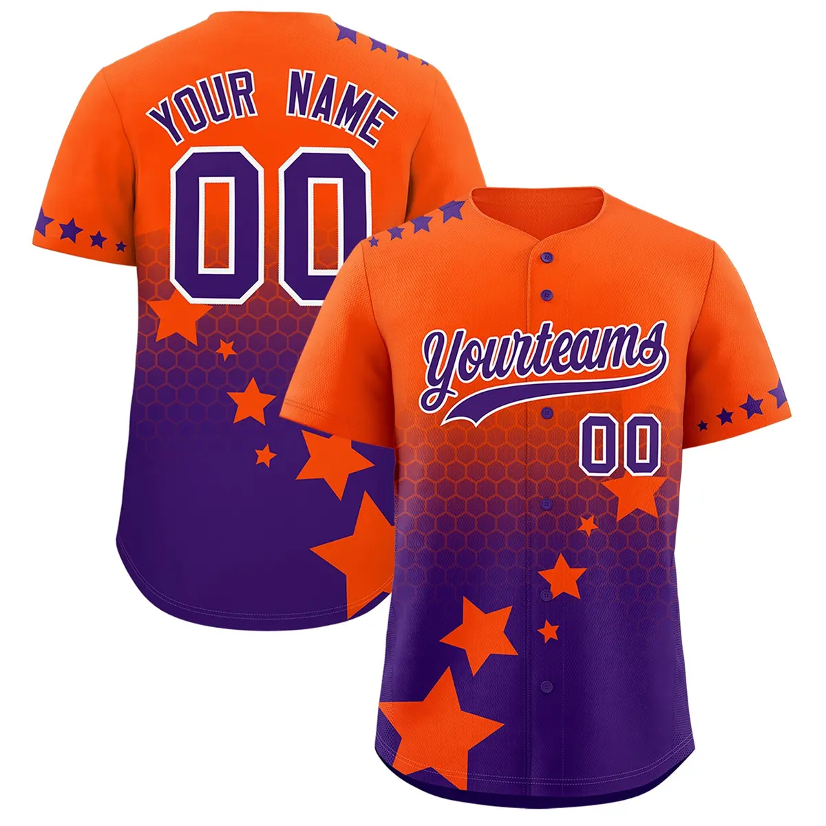 Orange Purple White Rising Stars Gradient Baseball Jersey