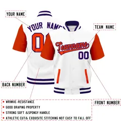 Orange Purple White Short Sleeve Full-Snap Varsity Jacket 2