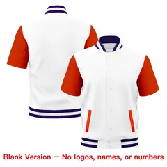 Orange Purple White Short Sleeve Full-Snap Varsity Jacket 7