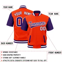 Orange Purple White Short Sleeve Full-Snap Varsity Jacket 2