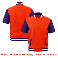 Orange Purple White Short Sleeve Full-Snap Varsity Jacket 7