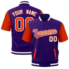 Orange Purple White Short Sleeve Full-Snap Varsity Jacket 1