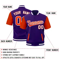 Orange Purple White Short Sleeve Full-Snap Varsity Jacket 2