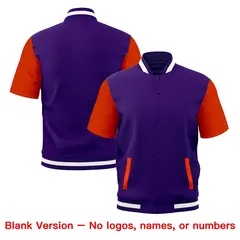 Orange Purple White Short Sleeve Full-Snap Varsity Jacket 7