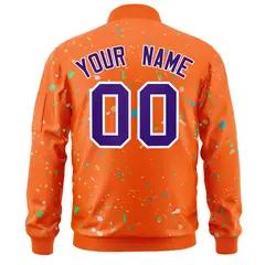 Orange Purple-White Splash Graffiti Varsity Full-Zip Letterman Jacket 4
