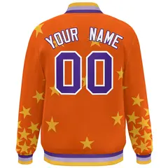 Orange Purple-White Star Graffiti Varsity Full-Snap Bomber Jacket 4