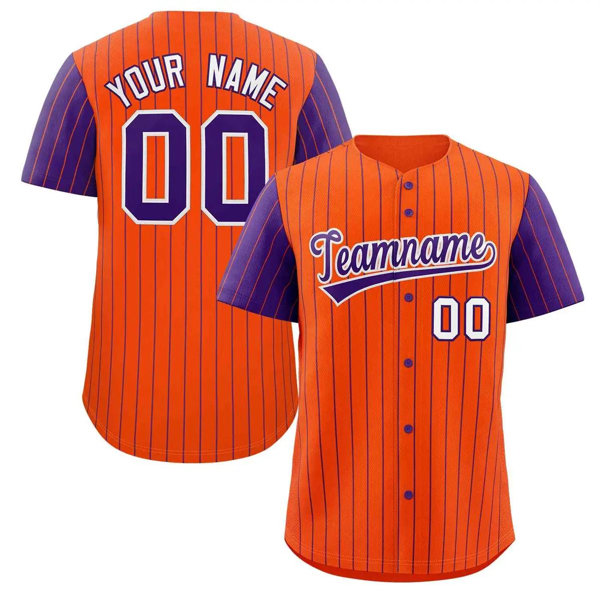 Orange Purple-White Stripe Raglan Sleeves Baseball Jersey