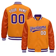 Orange Purple White Varsity Jacket with Leather Sleeves Wrinkle-Resistant 1