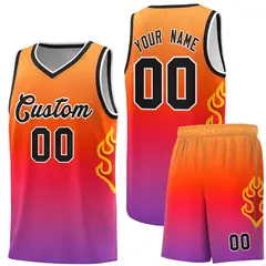 Orange Red-Black Flame Gradient Basketball Jersey