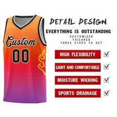 Orange Red-Black Flame Gradient Basketball Jersey 5