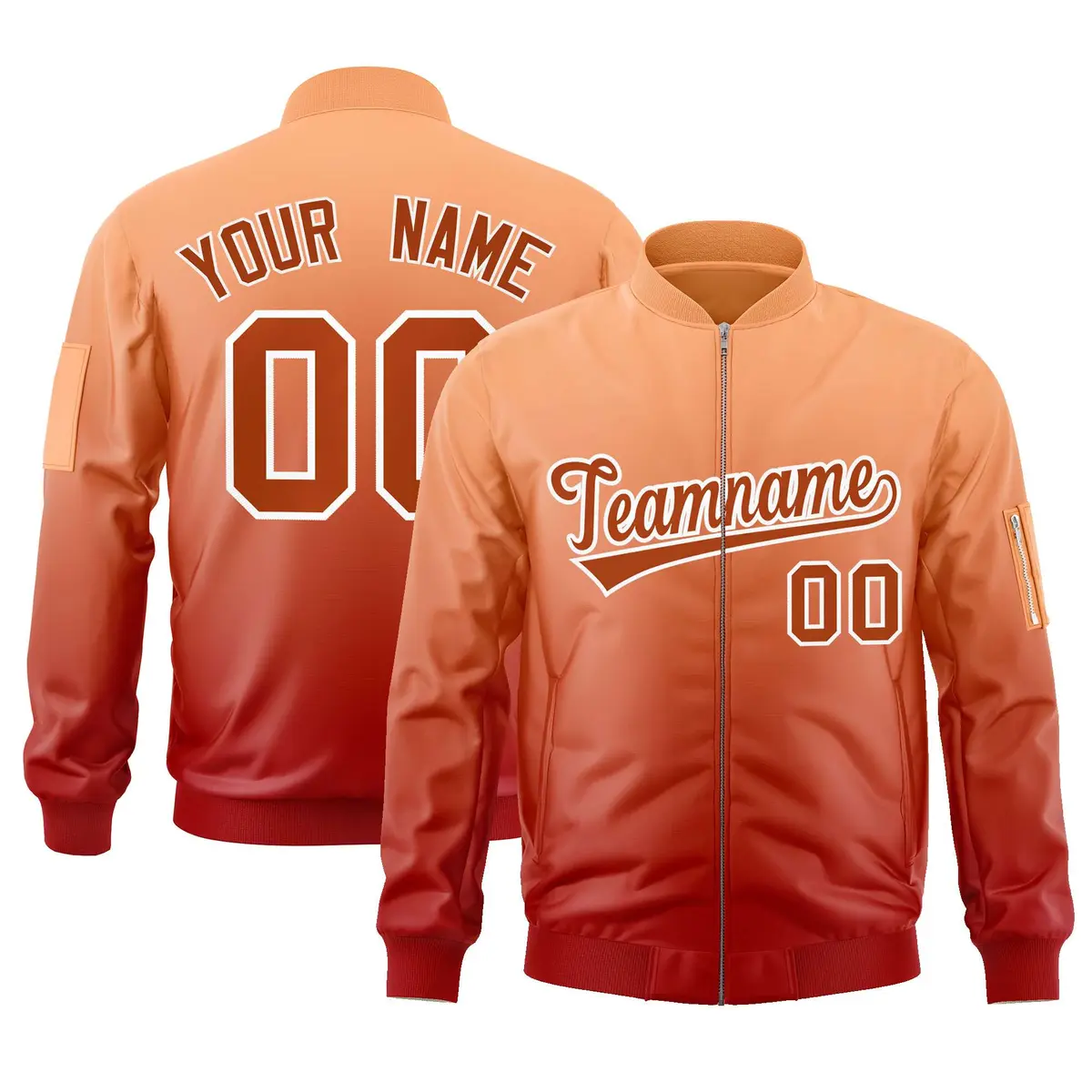 Orange Red Gradient Fashion Varsity Letterman Bomber Jacket