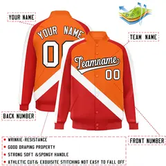 Orange Red Raglan Full-Snap Letterman Baseball Jacket 2