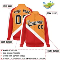 Orange Red Raglan Full-Snap Letterman Baseball Jacket 2