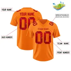 Orange Red Sequin Lettering Breathable Football Jersey 2