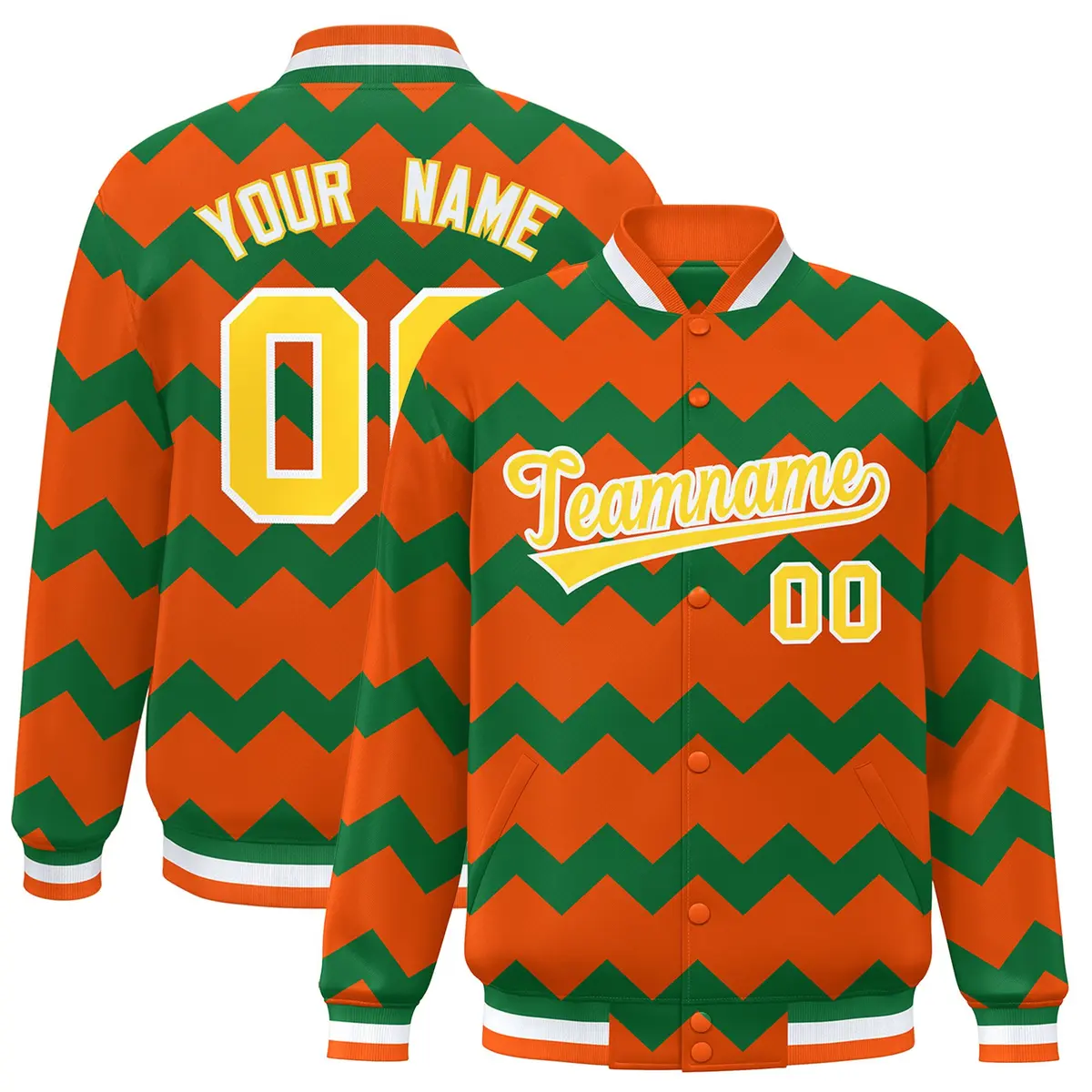 Orange Ripple Color Block Varsity Letterman Jacket