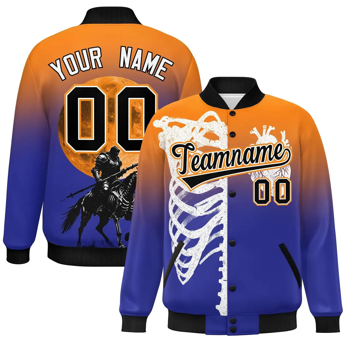 Orange Royal Black Halloween Skeleton Varsity Jacket Moisture-Wicking