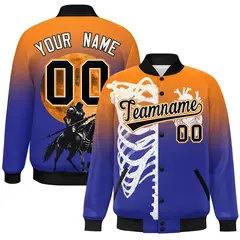 Orange Royal Black Halloween Skeleton Varsity Jacket Moisture-Wicking