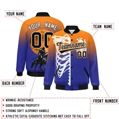 Orange Royal Black Halloween Skeleton Varsity Jacket Moisture-Wicking 2