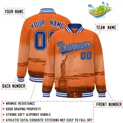 Orange Royal-Black New York City Skyline Varsity Full-Snap Jacket 2