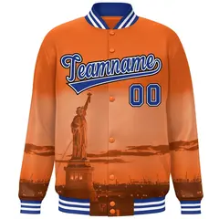 Orange Royal-Black New York City Skyline Varsity Full-Snap Jacket 3