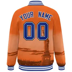 Orange Royal-Black New York City Skyline Varsity Full-Snap Jacket 4