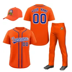 Orange Royal Blue Baseball Jersey Pants Hat Uniform Package