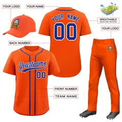 Orange Royal Blue Baseball Jersey Pants Hat Uniform Package 2