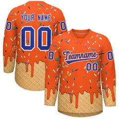 Orange Royal Blue Ice Cream Pattern V-Neck Hockey Jersey