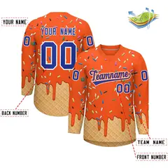 Orange Royal Blue Ice Cream Pattern V-Neck Hockey Jersey 2