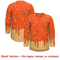 Orange Royal Blue Ice Cream Pattern V-Neck Hockey Jersey 7